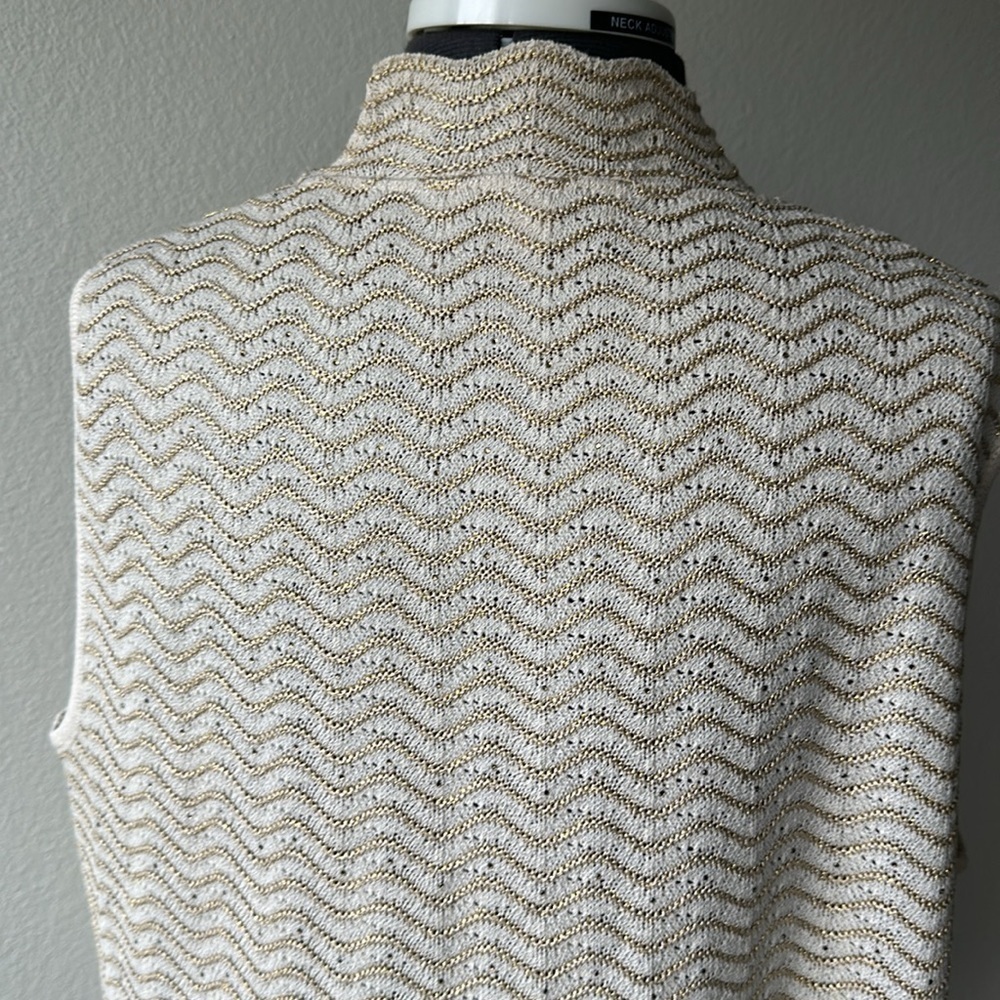 St. John top luxury gold and cream mock turtle neck zipper shoulder dressy Large - Picture 6 of 10